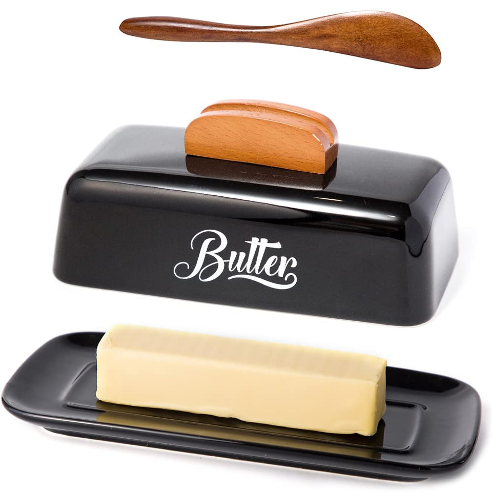 AISBUGUR black butter dish with lid and clip keeps knife handy and butter fresh.