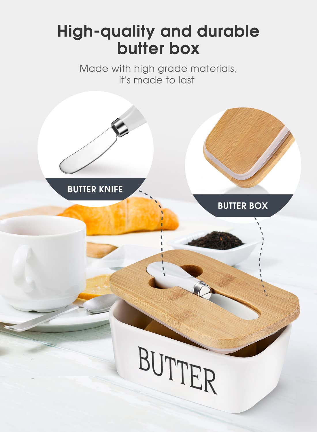 AISBUGUR butter dish ceramic surface is simple to clean.