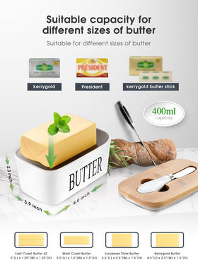 AISBUGUR butter dish dimensions fit most popular butter brands.