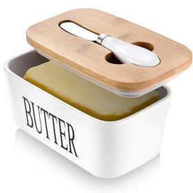 AISBUGUR butter dish with lid and knife groove for easy slicing.