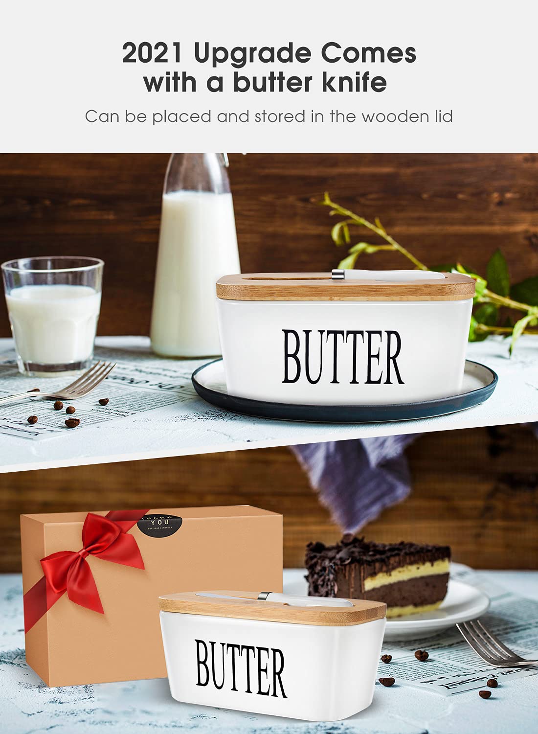 AISBUGUR butter dish seals with silicone ring to keep freshness.