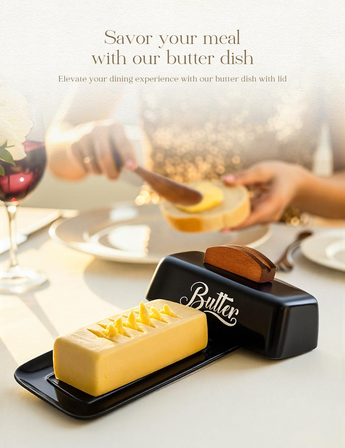 AISBUGUR ceramic butter dish with lid showing smooth glaze for easy cleaning.