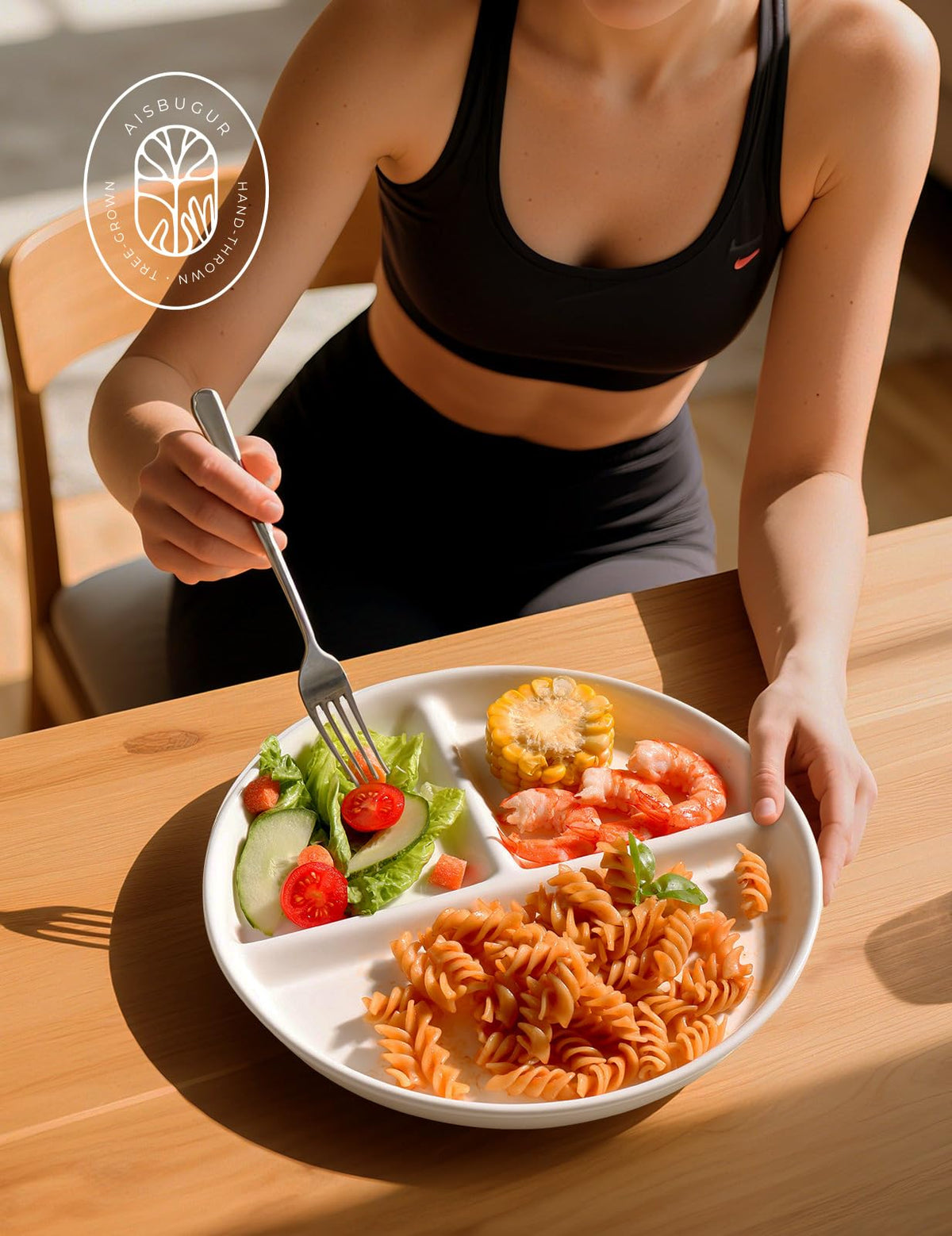 AISBUGUR divided plate three compartments for veggie carbs protein balance
