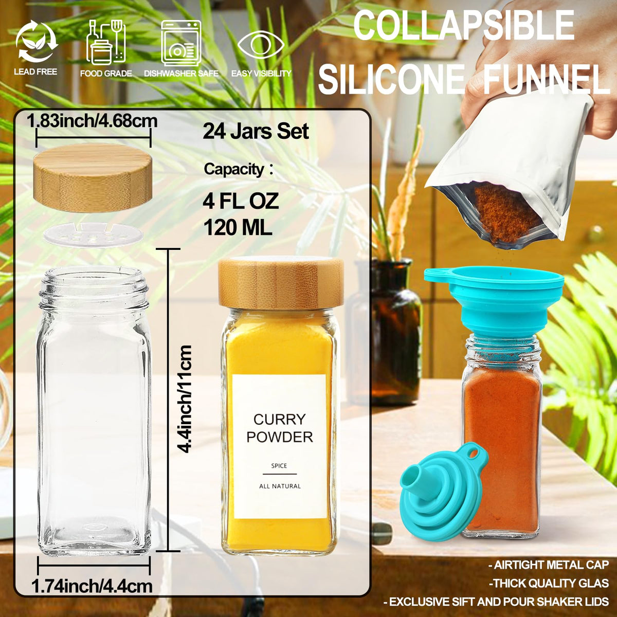 AISIPRIN shaker lids on square jars for easy, even seasoning.