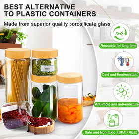 AISIPRIN 27oz glass jar with bamboo lid fits pasta and oats securely.