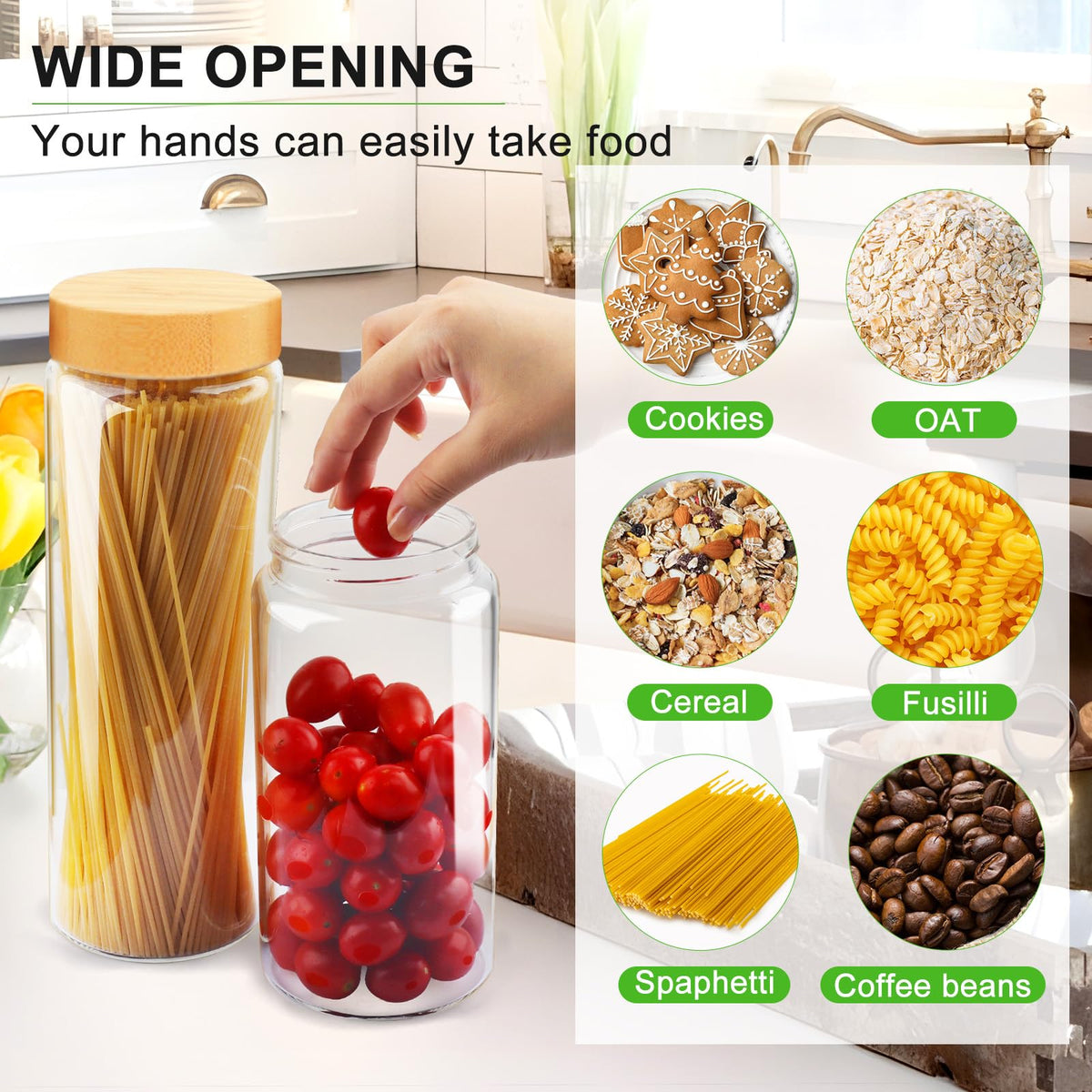 AISIPRIN 27oz glass jar with bamboo lid for easy snacks and baking ingredients.