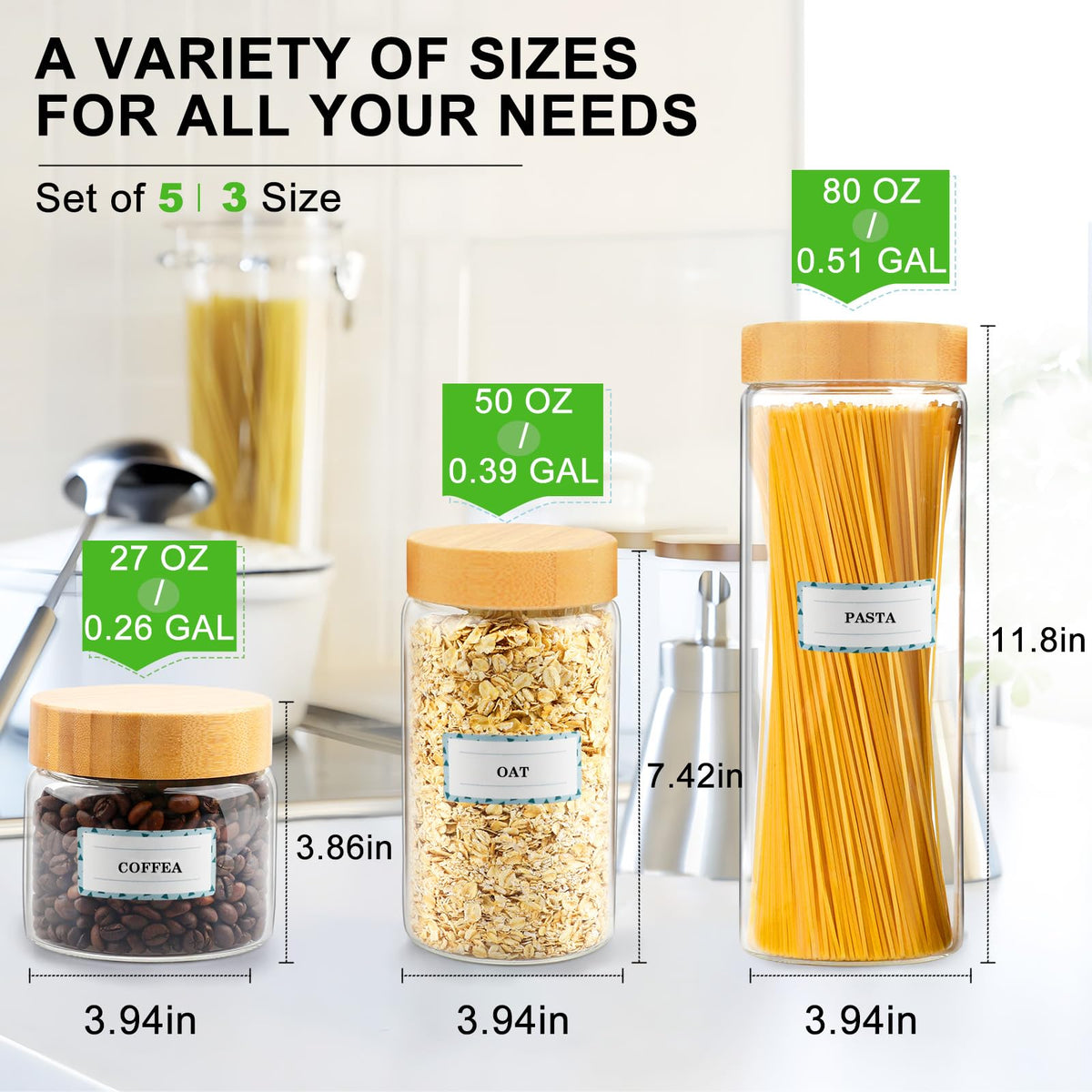 AISIPRIN 50oz glass jar with bamboo lid preserves coffee and cereals for freshness.
