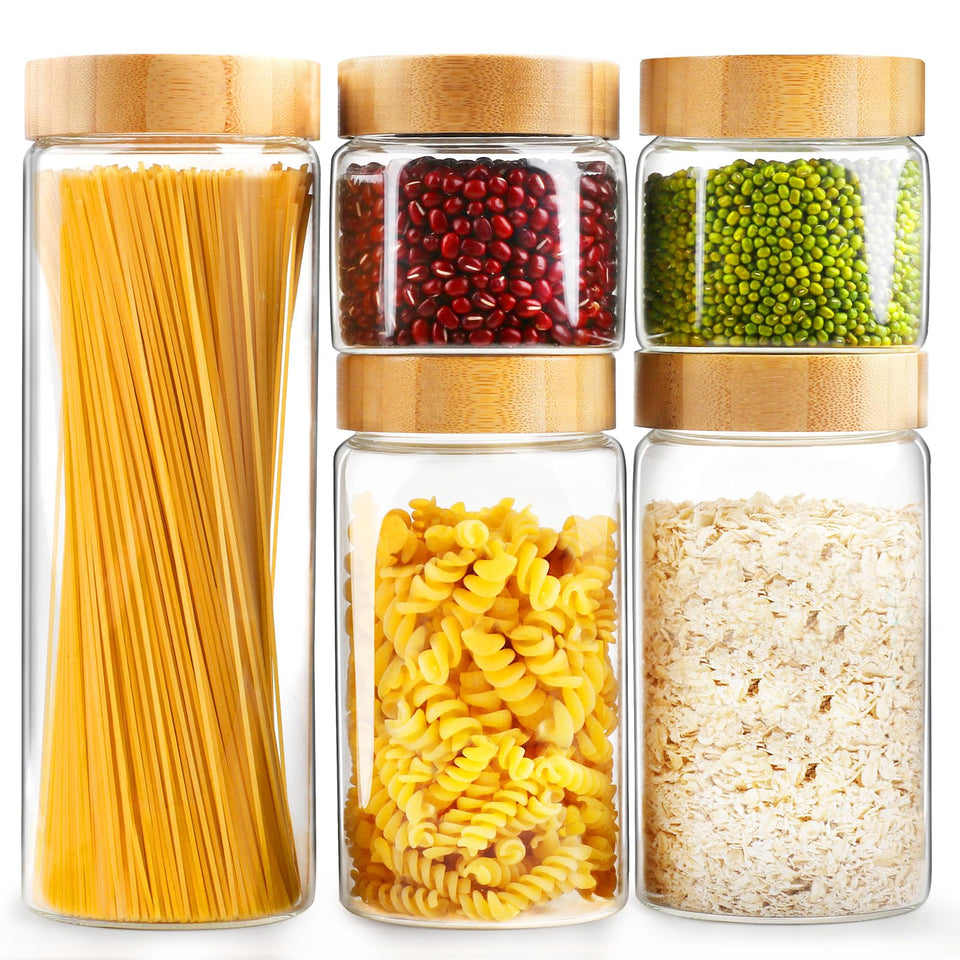 AISIPRIN airtight glass jar 80oz with bamboo lid keeps pantry staples fresh and organized.
