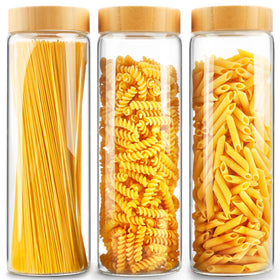 AISIPRIN glass canisters 80oz with airtight bamboo lids for pantry organization.