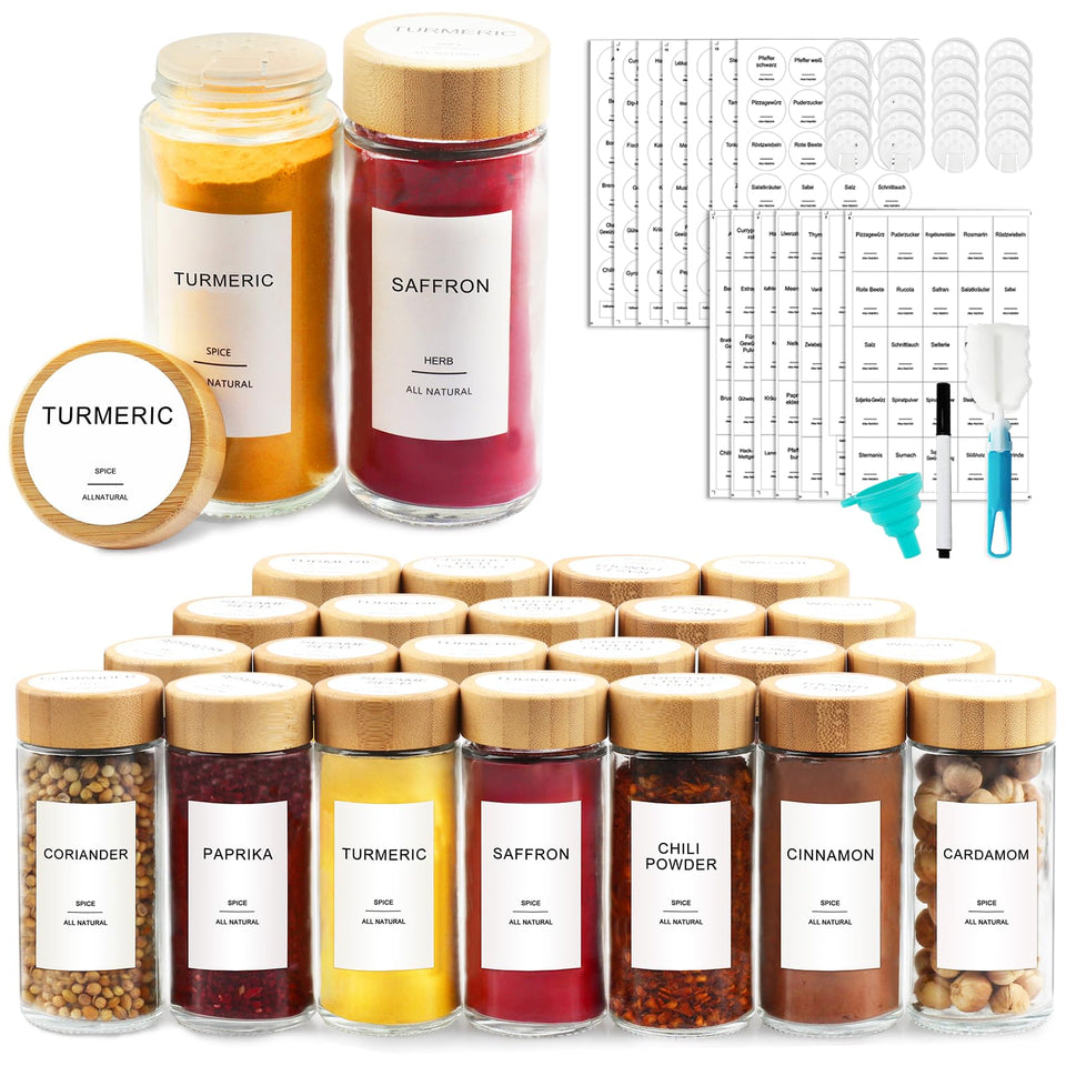 AISIPRIN glass spice jars front view shows clear visibility for easy pantry organization.