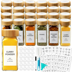 AISIPRIN glass spice jars with bamboo lids show airtight freshness and organized storage.