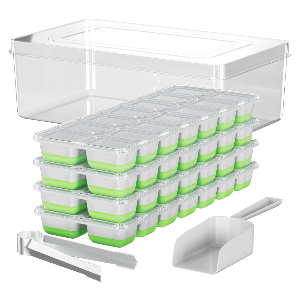 AISLE 3 Essentials ice cube tray set with four silicone trays and lids for easy release.