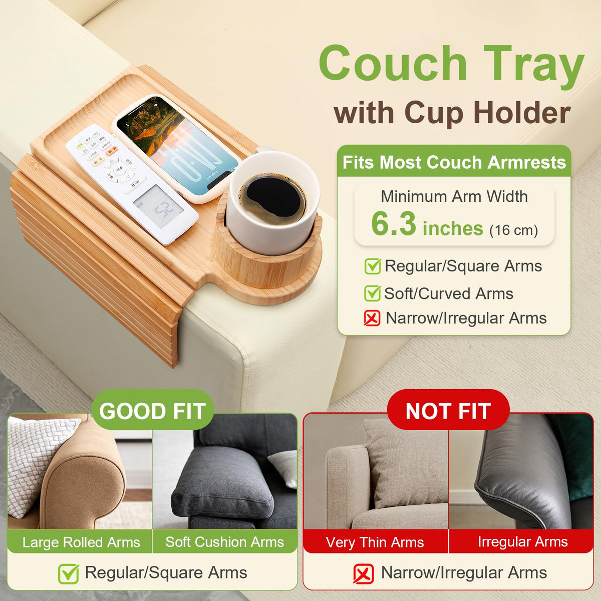 AISONGDONG 3-in-1 arm tray holds drinks and phone securely