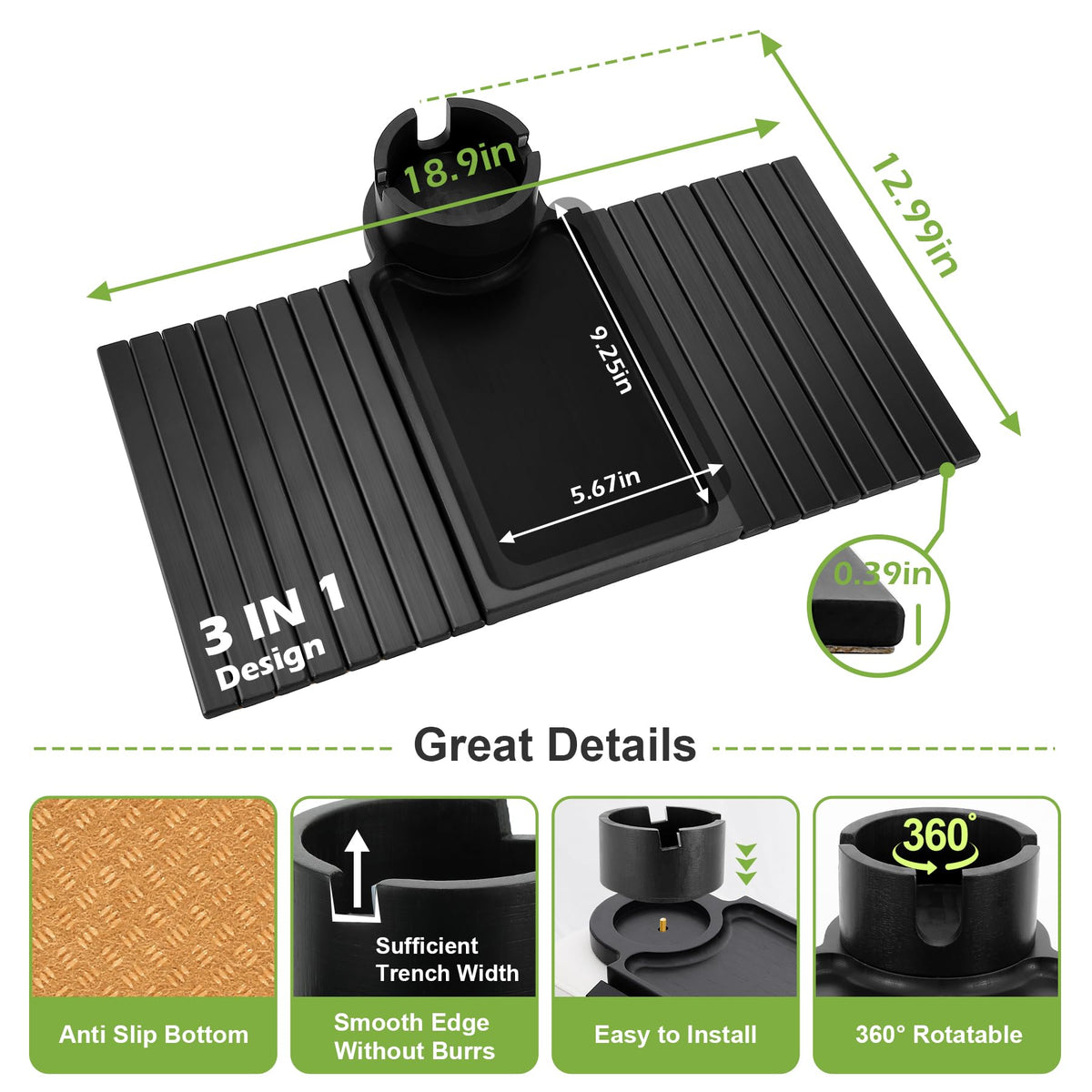 AISONGDONG 3-in-1 armrest tray supports drinks stably on square armrests.