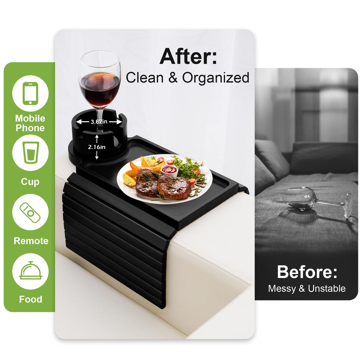 AISONGDONG anti-slip couch tray minimizes slipping during use.