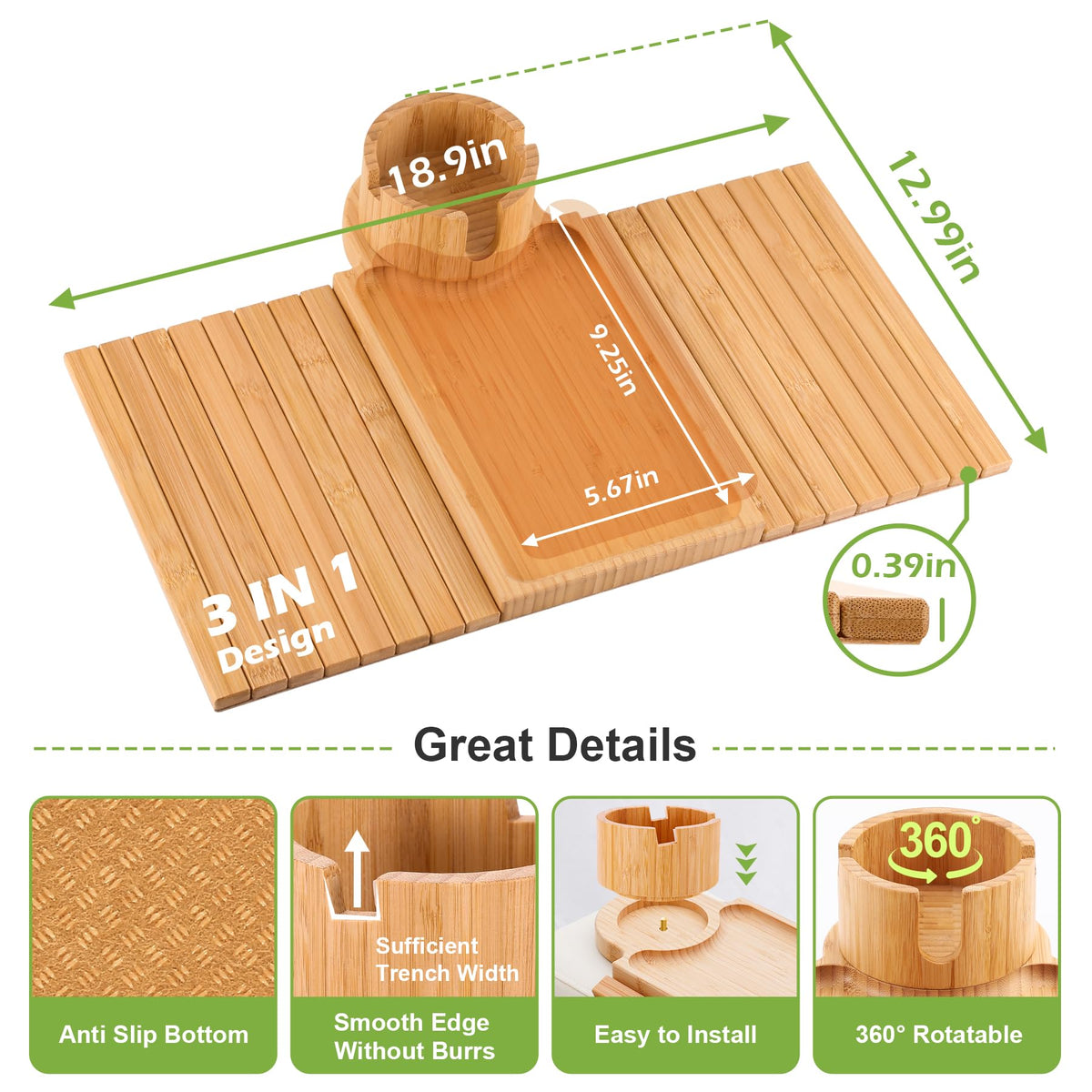 AISONGDONG bamboo arm-rest table is sturdy and eco friendly