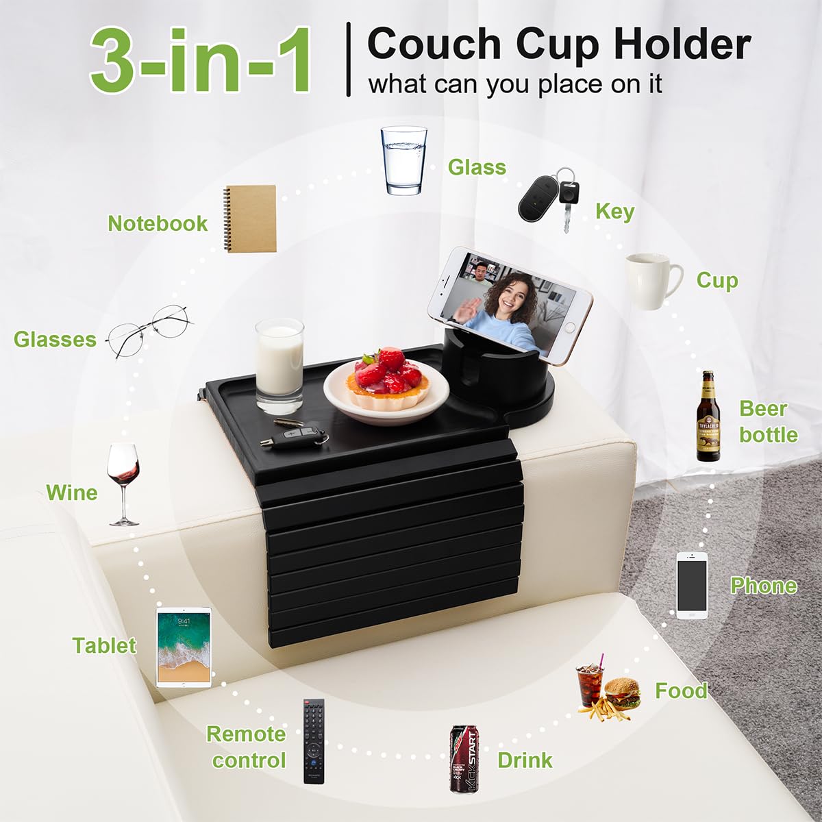 AISONGDONG foldable couch tray fits various couches and saves space.
