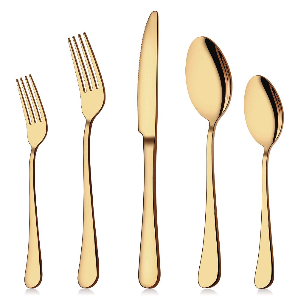 Aisoso gold flatware set 8 dinner knives with mirror finish for refined table settings.