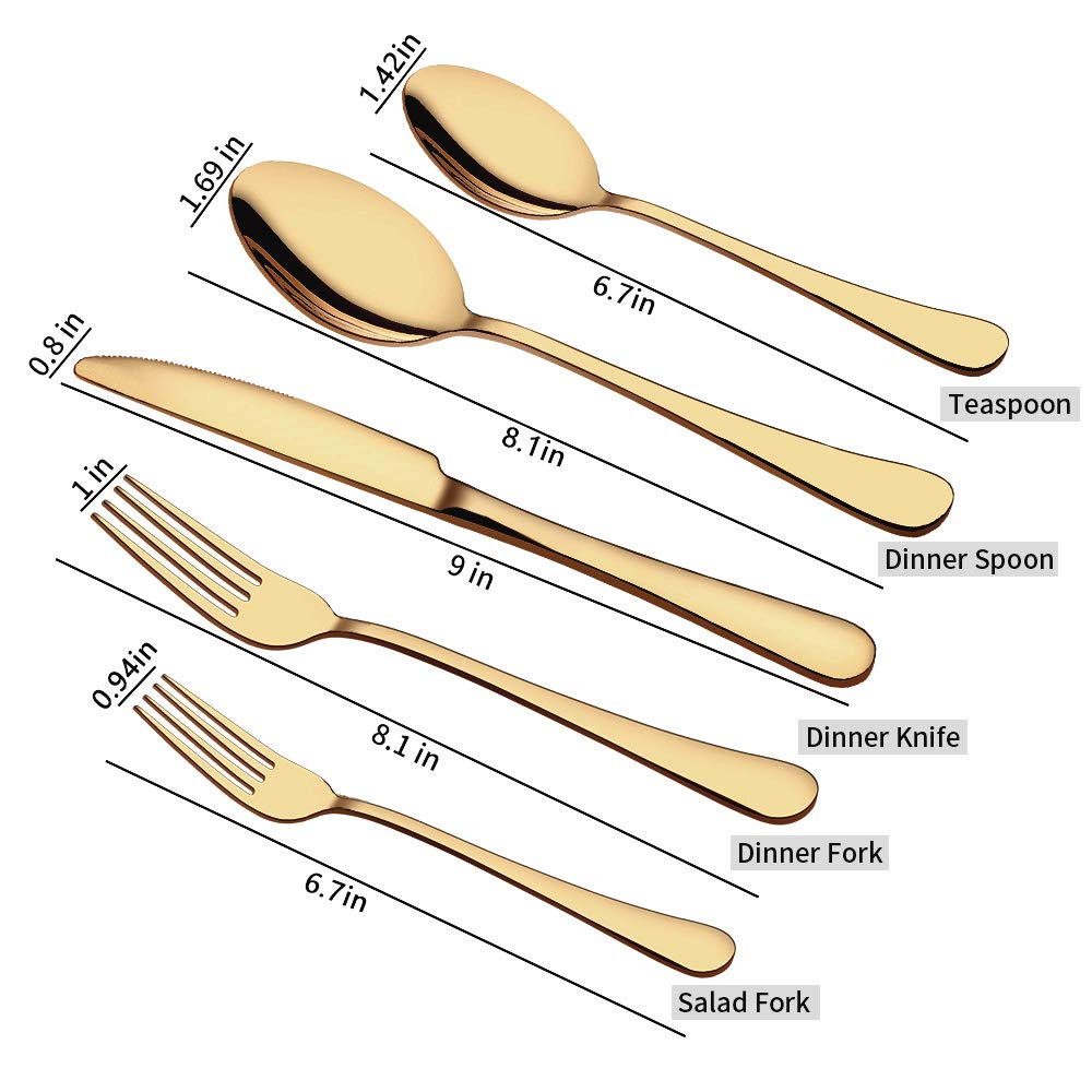 Aisoso gold flatware set 8 dinner spoons with balanced weight for comfortable daily use.