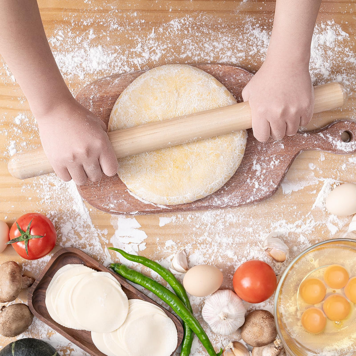 Aisoso rolling pin with double round ends for comfortable grip