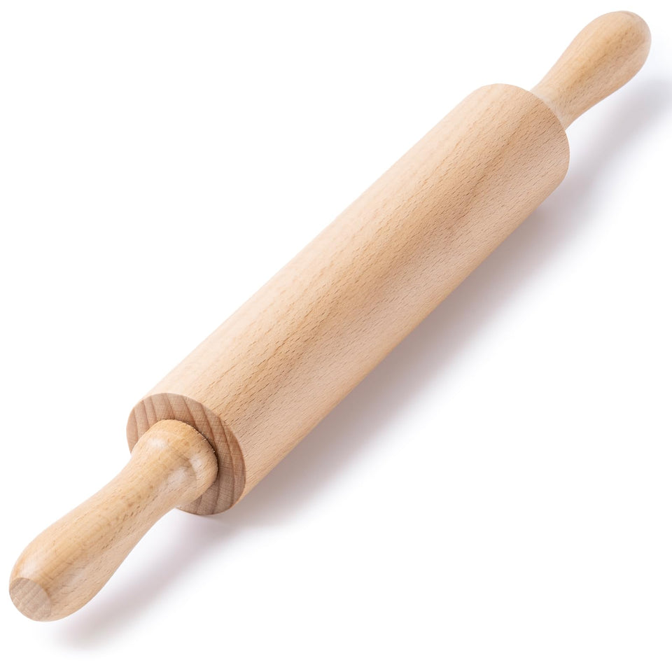 AISOSO rolling pin wood body with beech finish for smooth, even dough rolling