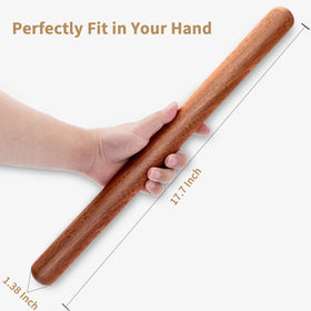 Aisoso solid wood rolling pin close up reveals natural grain and smooth surface for easy rolling