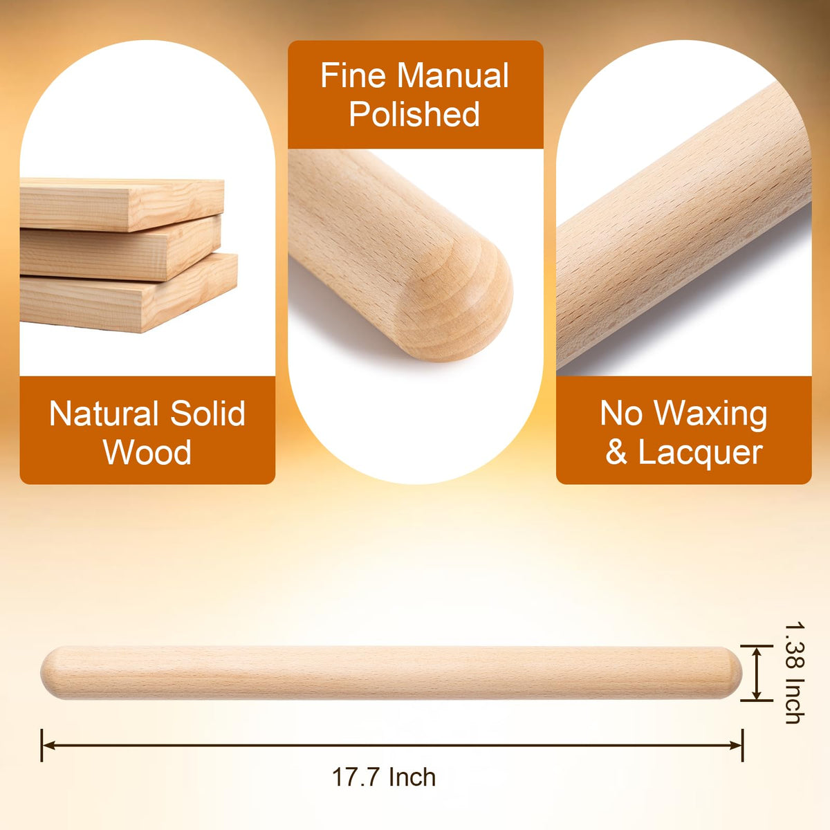 Close-up of beech wood finish on Aisoso rolling pin highlighting durability