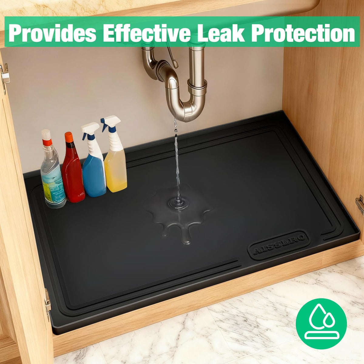 Aisslro versatile liner doubles as cabinet protector and fridge tray.