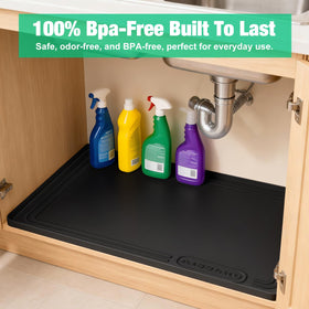 Aisslro raised-edge tray prevents leaks from reaching cabinet bases.