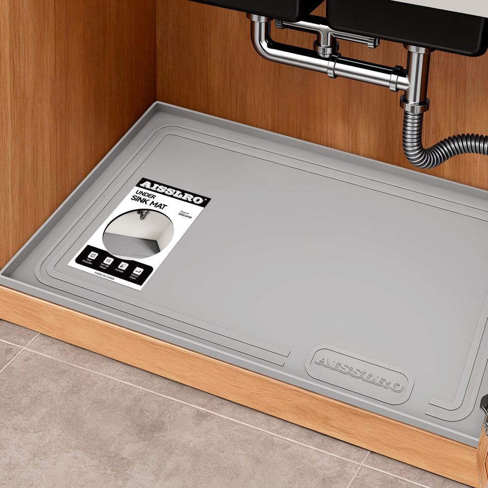 Aisslro under-sink mat 22x19 protects cabinets from leaks and spills
