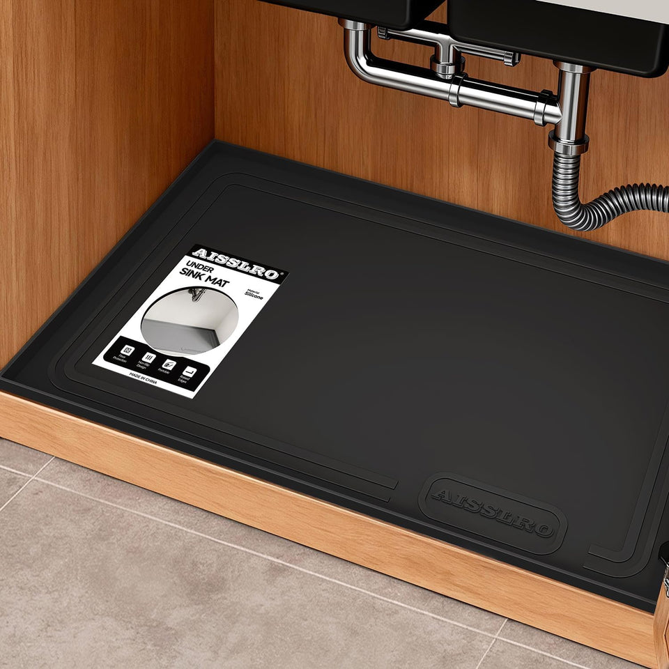 Aisslro under sink mat 34x22 protects cabinet floors from leaks and spills.