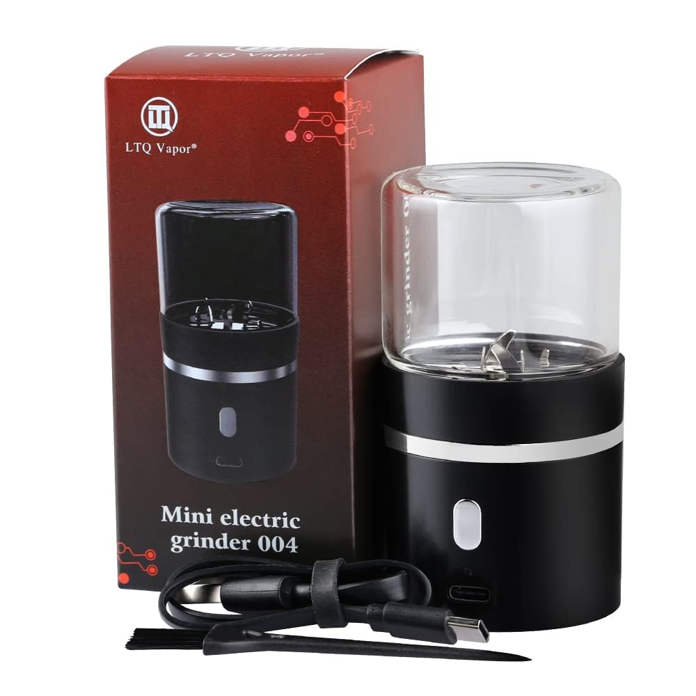 AiTURE Upgraded Mini Grinder packaging shows grinder, jar, cable, and brush.