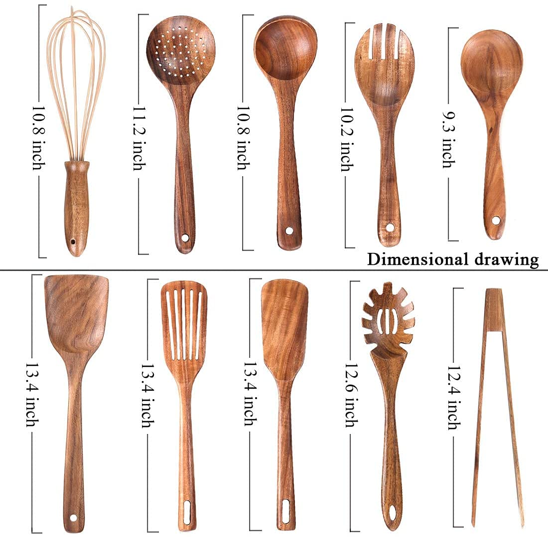 AIUHI teak wood spaghetti server showing natural grain for pasta service
