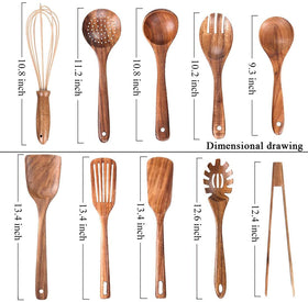 AIUHI teak wood spaghetti server showing natural grain for pasta service