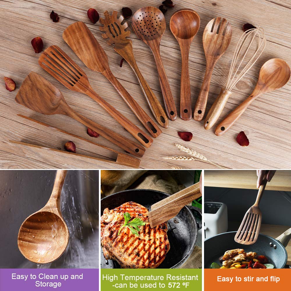 AIUHI wooden spatula set designed for nonstick cookware and smooth control