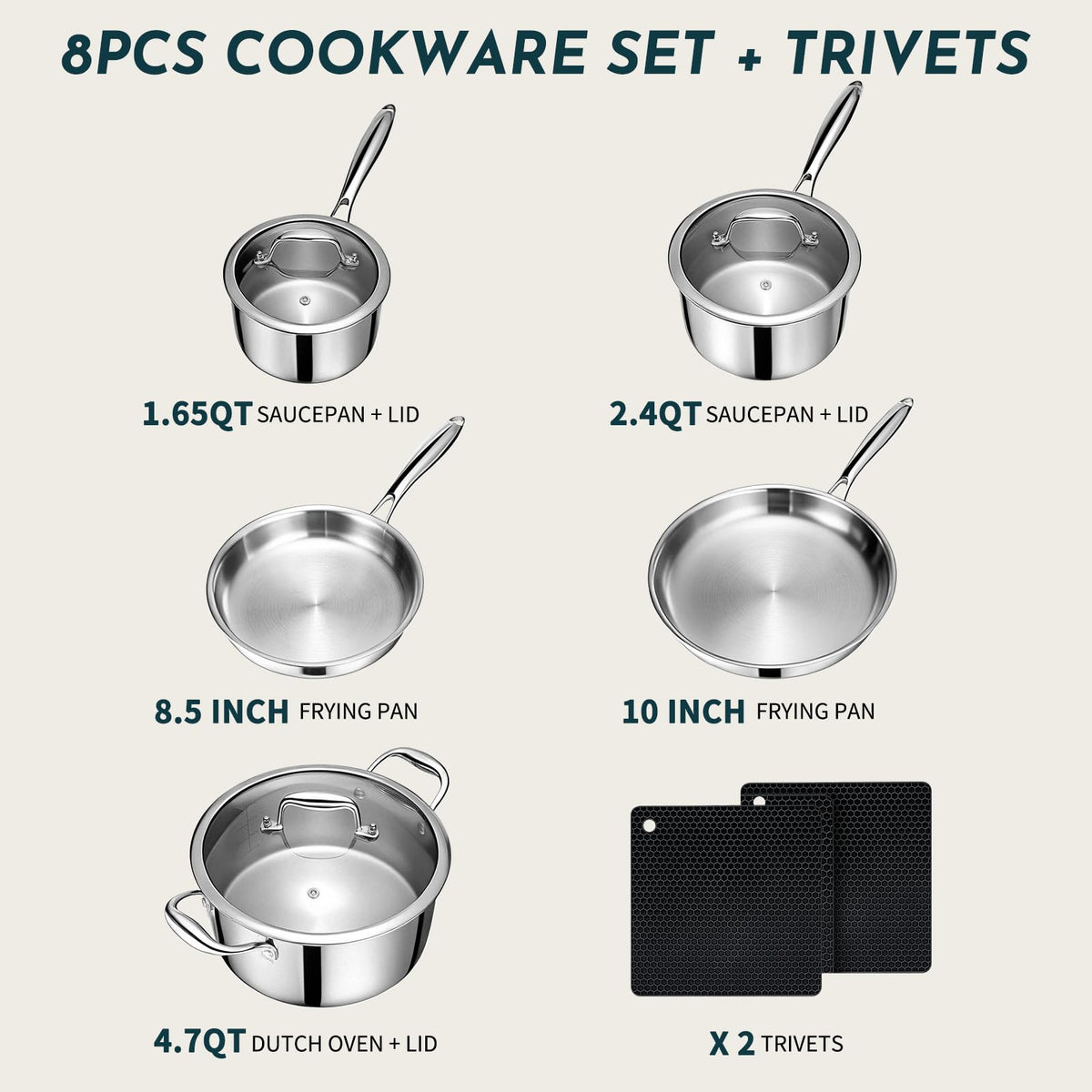 AIVIKI 10-inch fry pan with durable tri-ply construction for consistent browning.