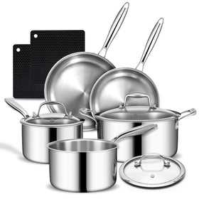 AIVIKI 8-inch fry pan in 3-ply stainless steel for fast searing and even heat.