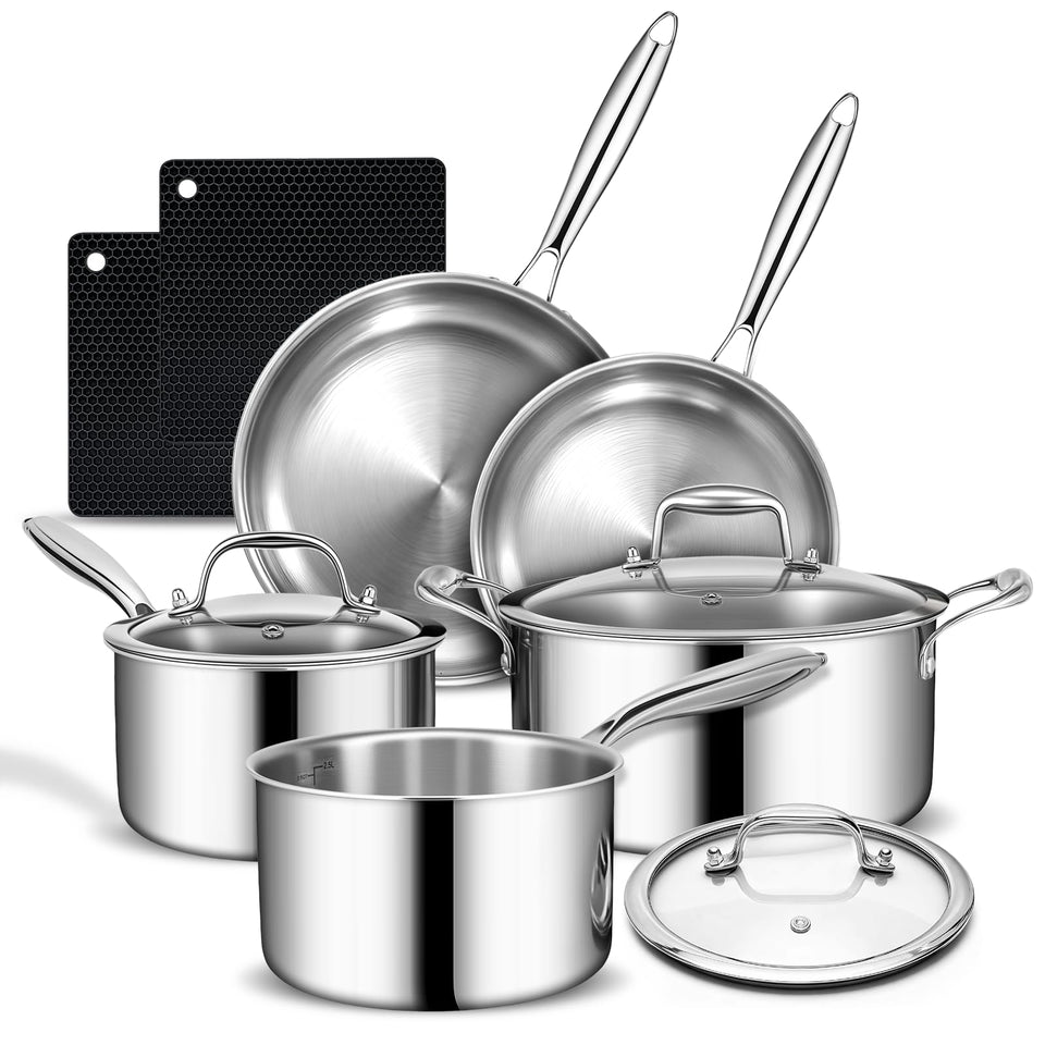AIVIKI 8-inch fry pan in 3-ply stainless steel for fast searing and even heat.