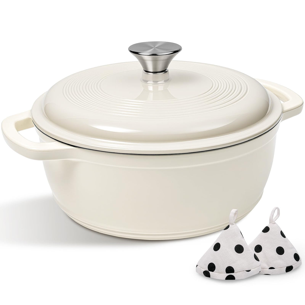 AIVIKI 5QT cream enameled dutch oven lid for even heat and moisture retention