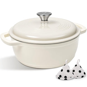 AIVIKI 5QT cream enameled dutch oven lid for even heat and moisture retention