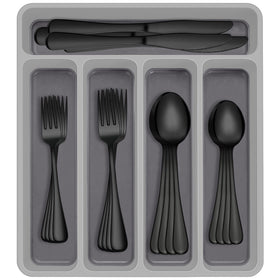 AIVIKI 60-piece black silverware in a drawer organizer for neat storage.