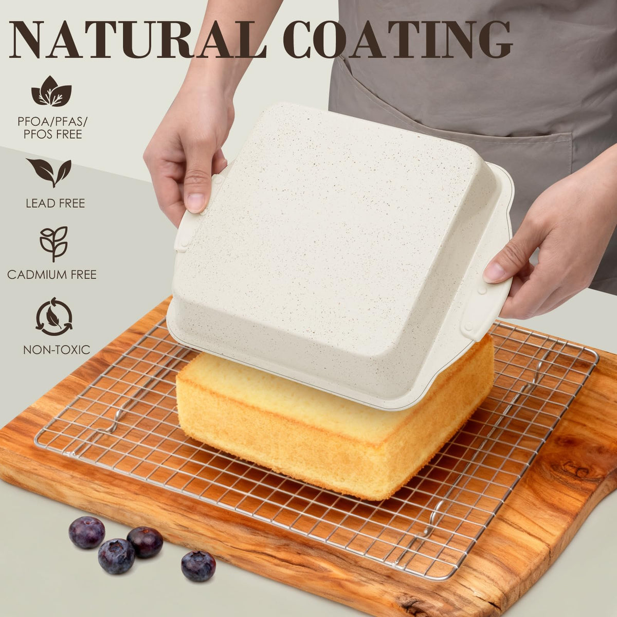 AIVIKI square cake pan for even, flat cake layers