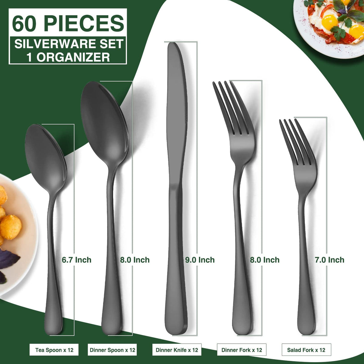 AIVIKI black flatware with ergonomic handle for comfortable daily use.