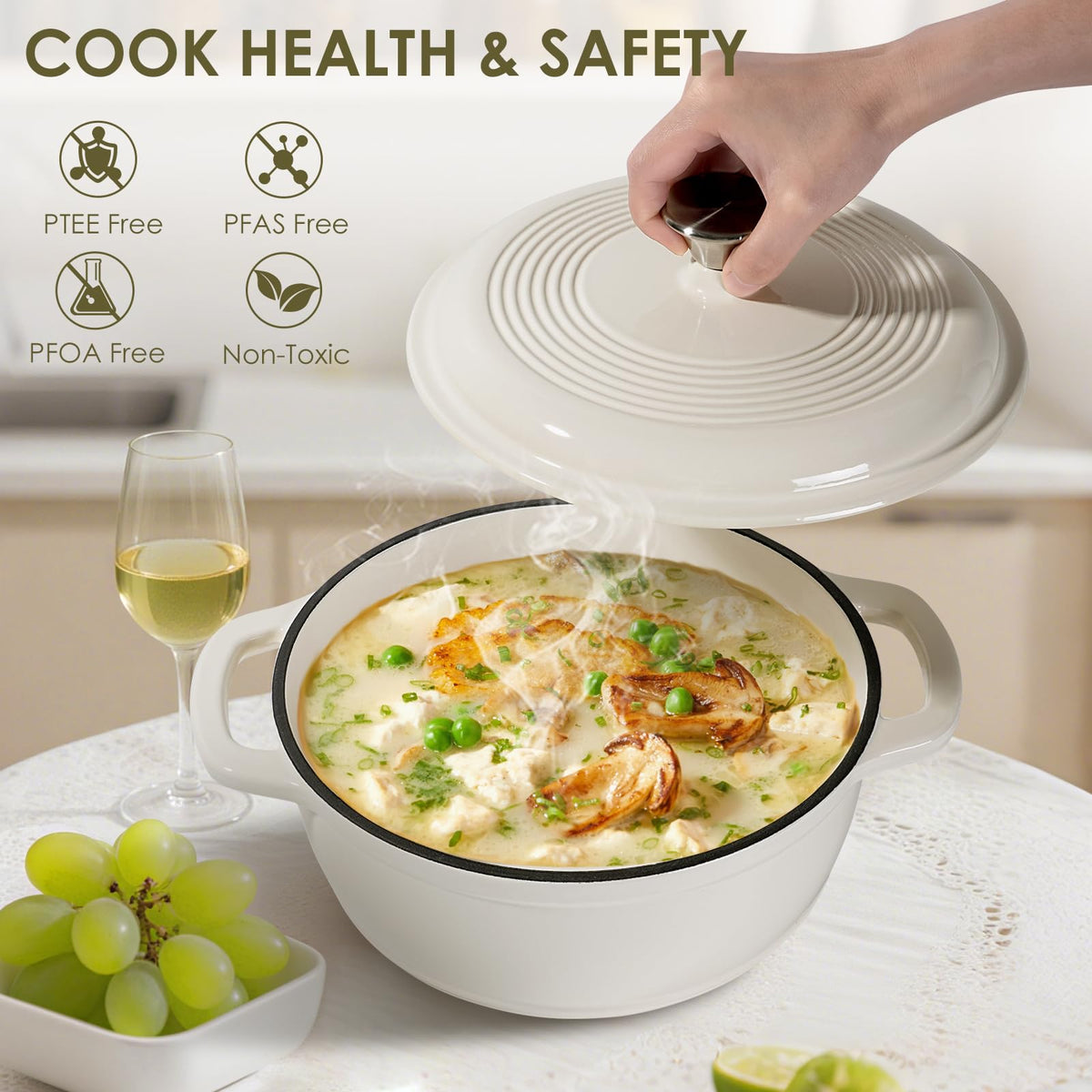 AIVIKI cream dutch oven oven-safe to 500°F supports versatile techniques