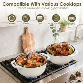 AIVIKI cream dutch oven on table enhances kitchen aesthetics and usability