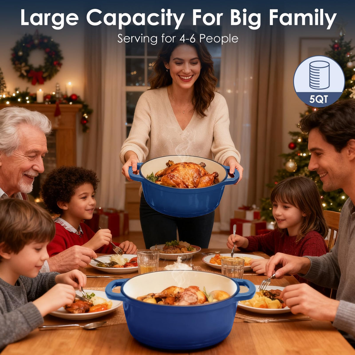 Smooth enamel interior of AIVIKI Dutch oven for easy cleanup and no sticking.
