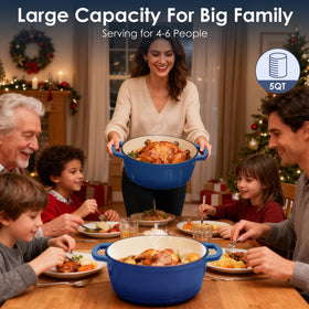 Smooth enamel interior of AIVIKI Dutch oven for easy cleanup and no sticking.