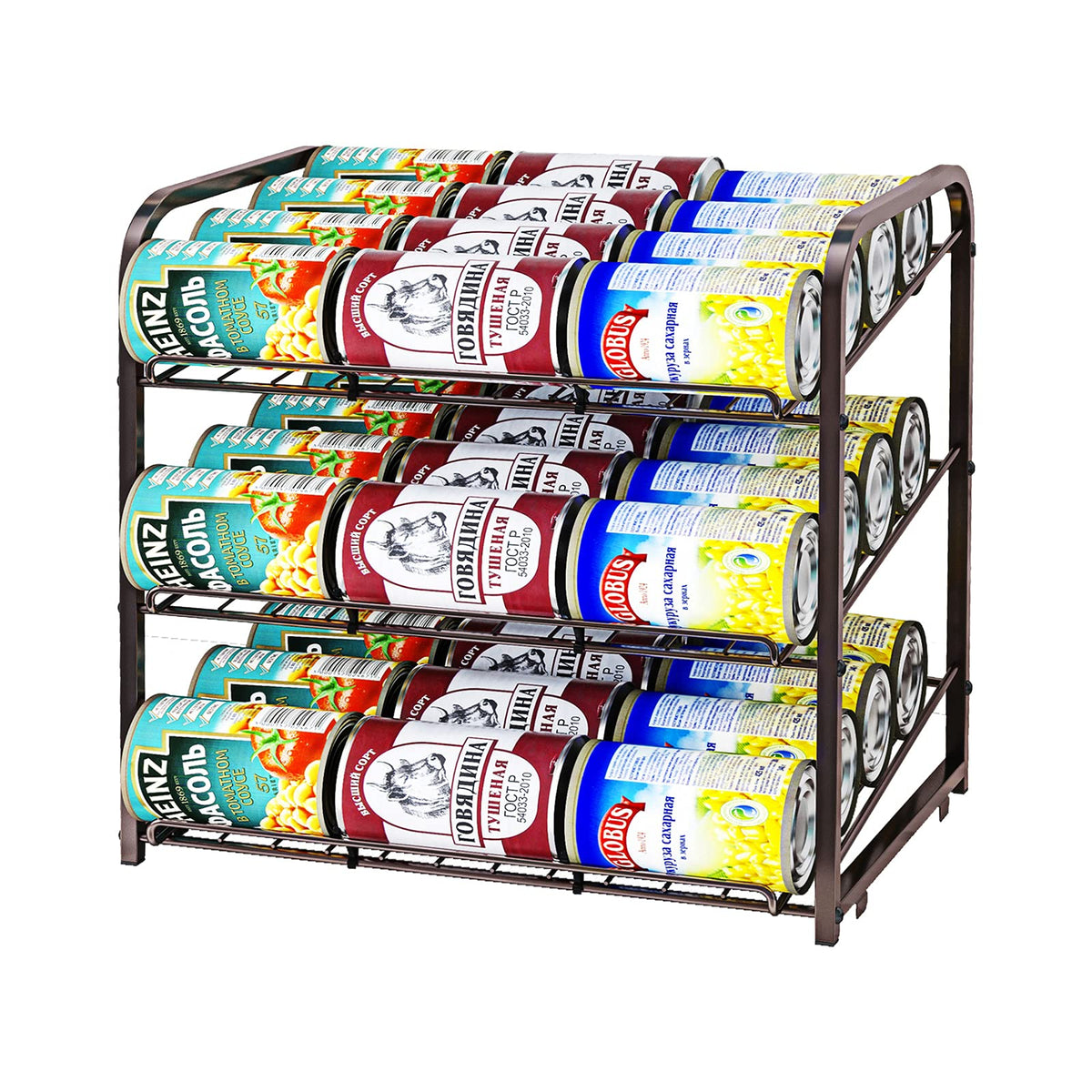 AIYAKA bronze 3-tier can rack front view for organized pantry storage