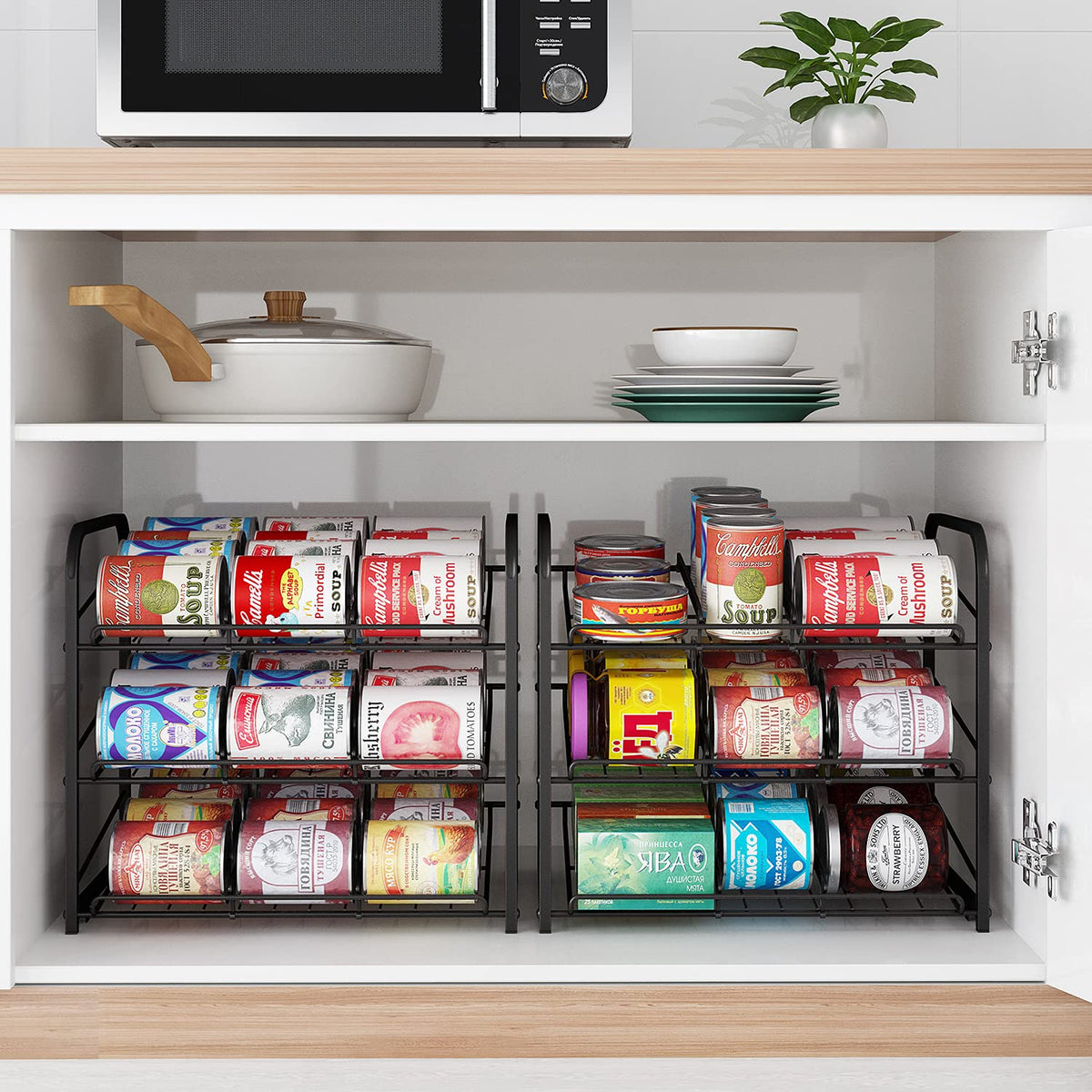 AIYAKA Can Rack Pantry-organization solution keeps cans visible.