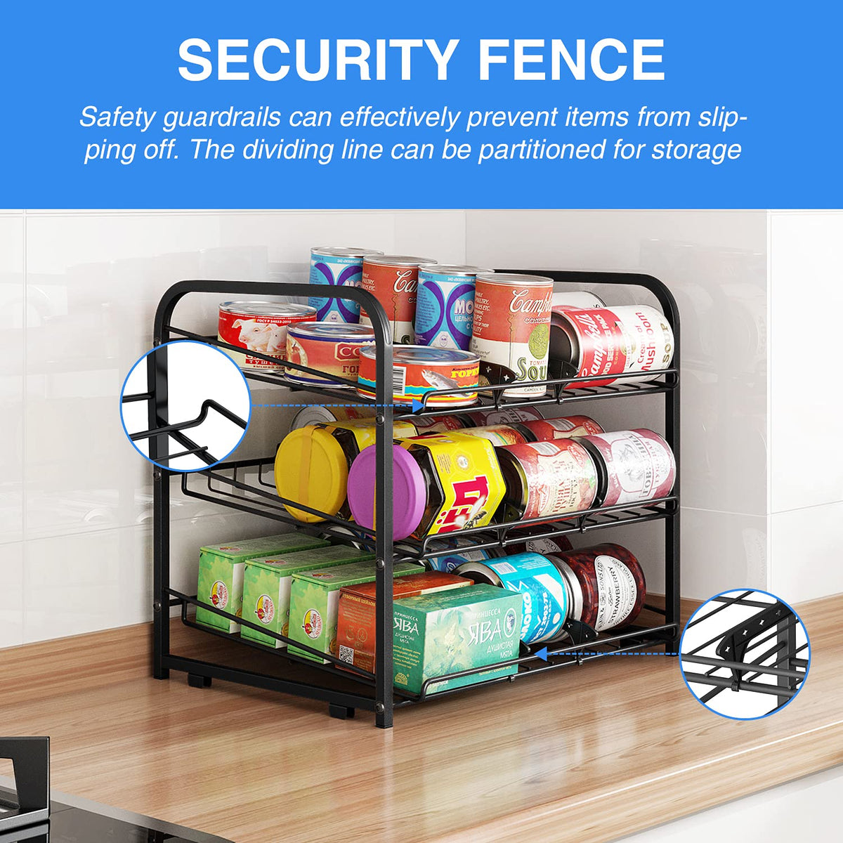 AIYAKA Can Rack Stable Metal Structure for durable storage.